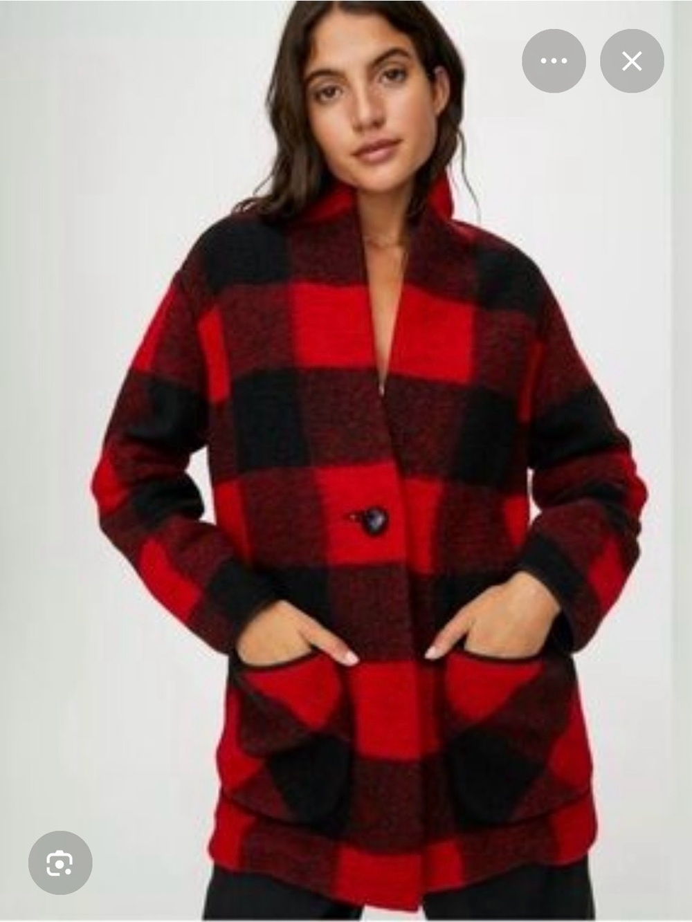 Aritzia Wilfred Free Off Duty Wool Plaid Coat - Red Black Buffalo Check - Size S